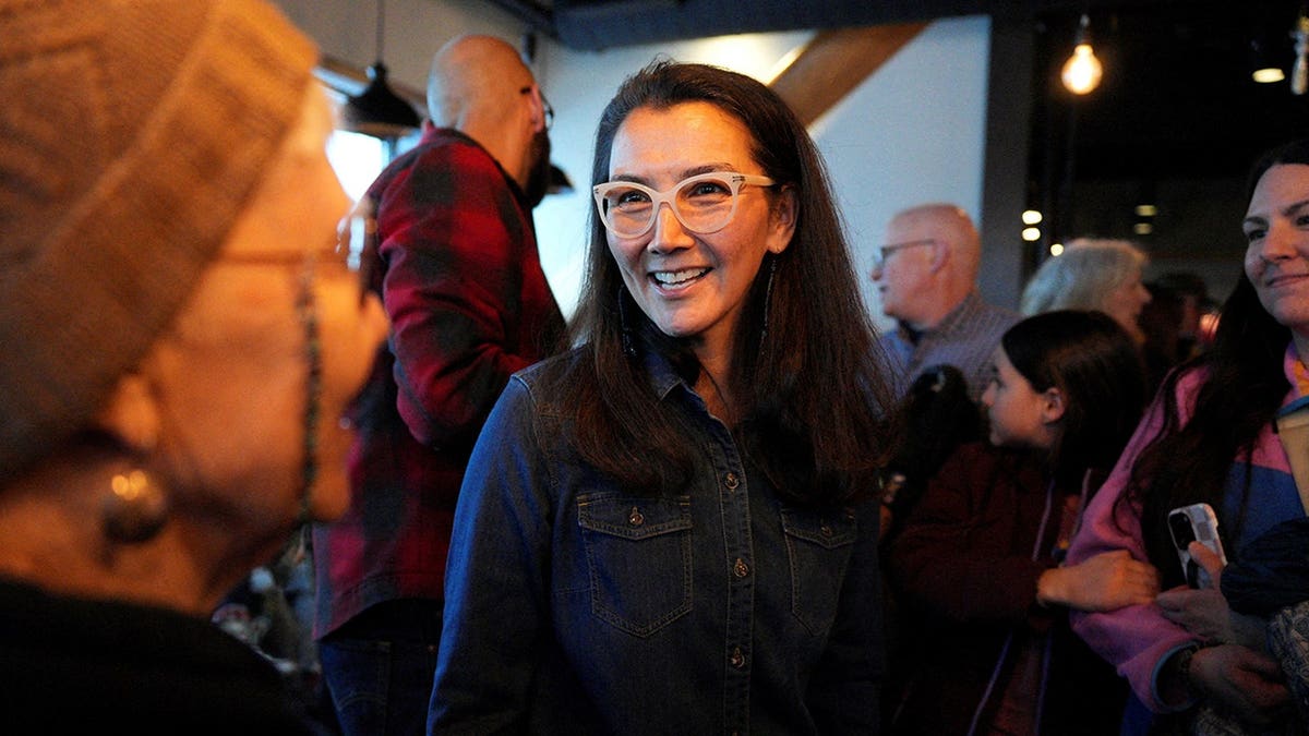 Mary Peltola speaks at a campaign event in Anchorage, Alaska.