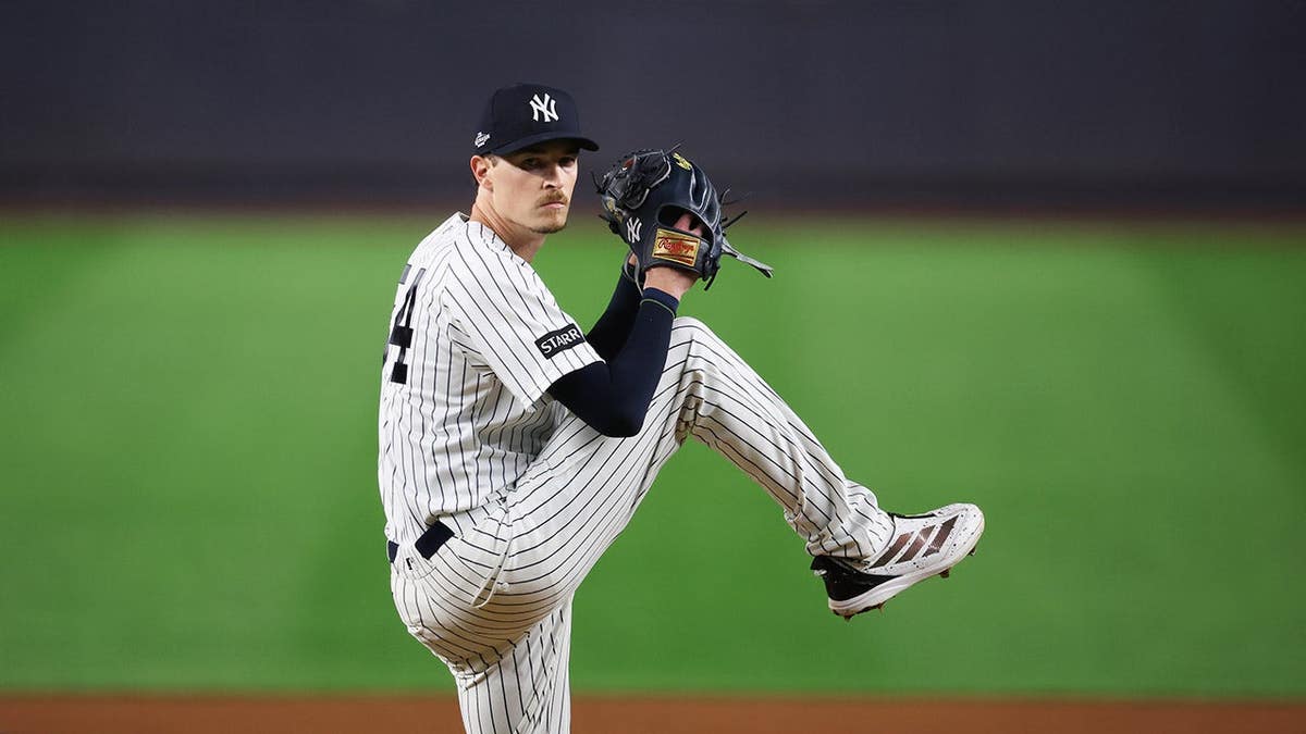 Max Fried pitches during a game at Yankee Stadium in New York.