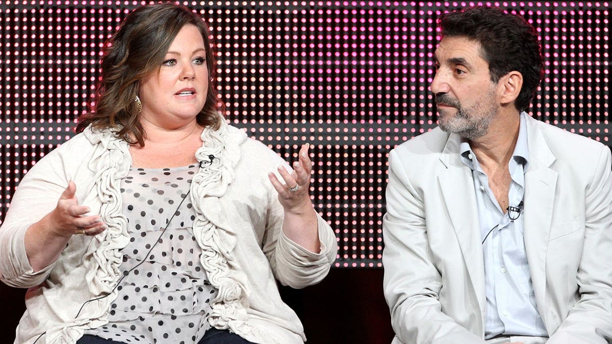 Melissa McCarthy and Chuck Lorre at a panel.