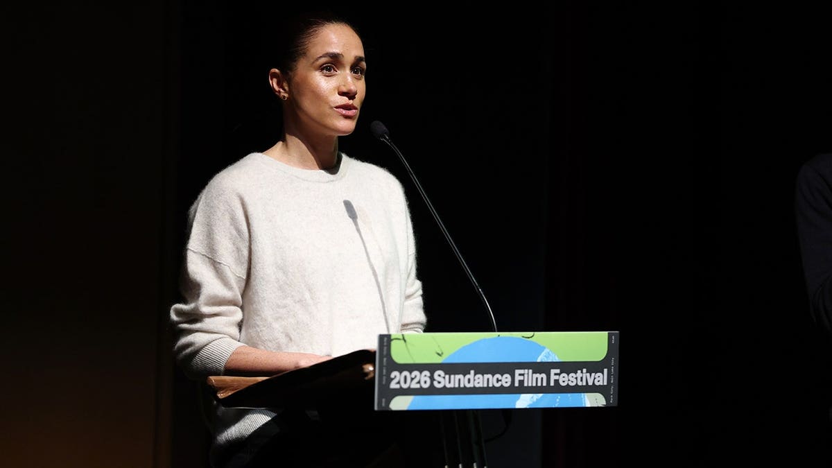 Meghan, Duchess of Sussex speaks onstage at the Cookie Queens premiere.