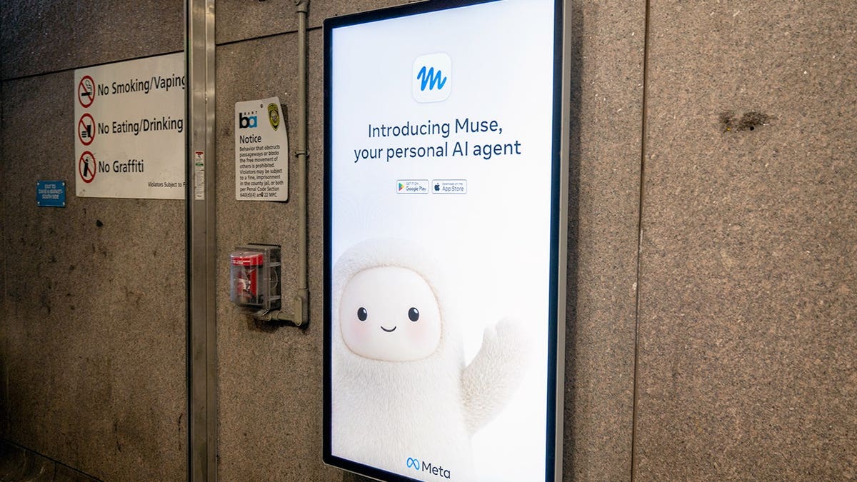 An advertisement for Meta Muse AI shows the program's signature avatar.