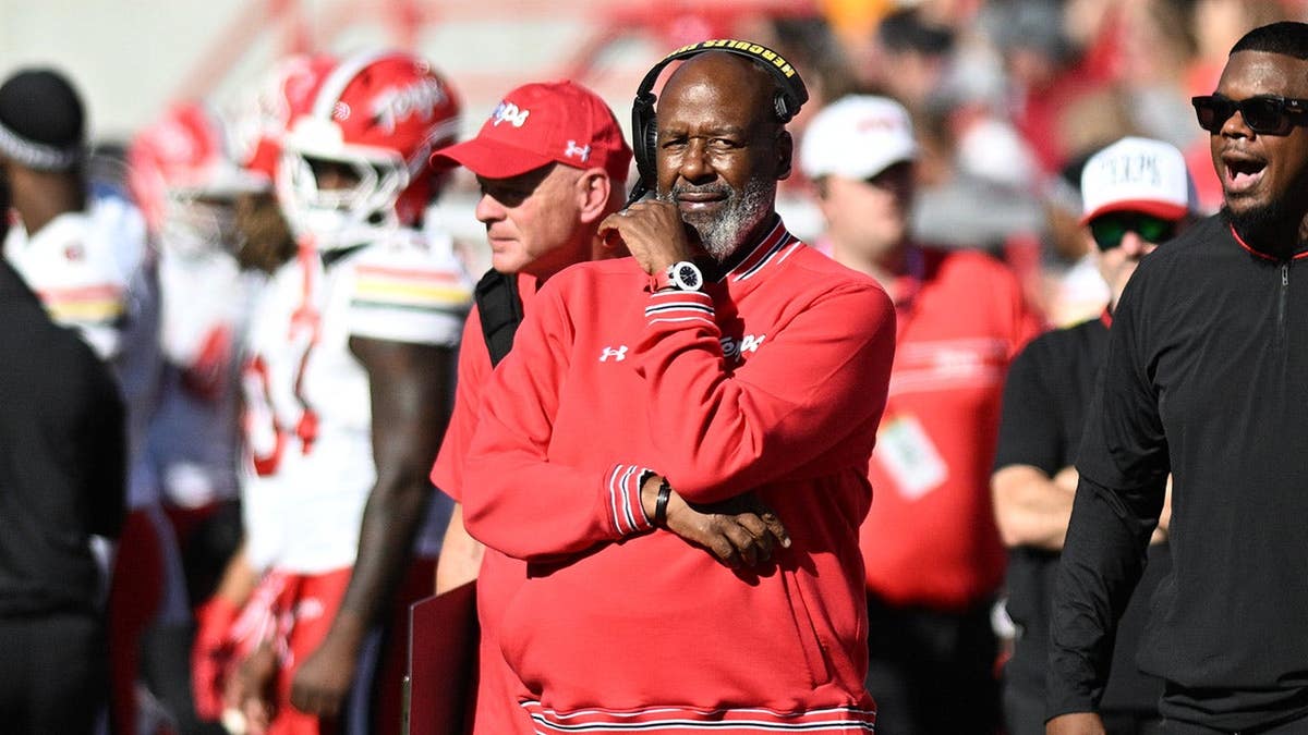 Mike Locksley watches action from the sideline at Memorial Stadium.