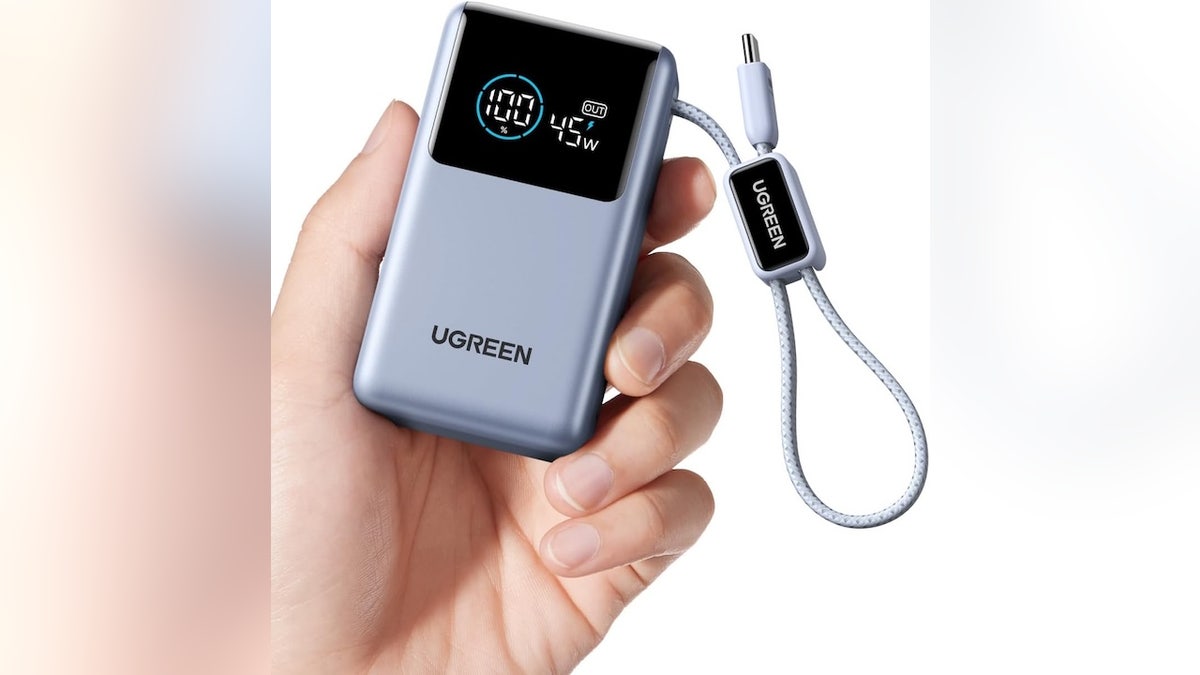 Charge your devices on the go with this mini power bank.