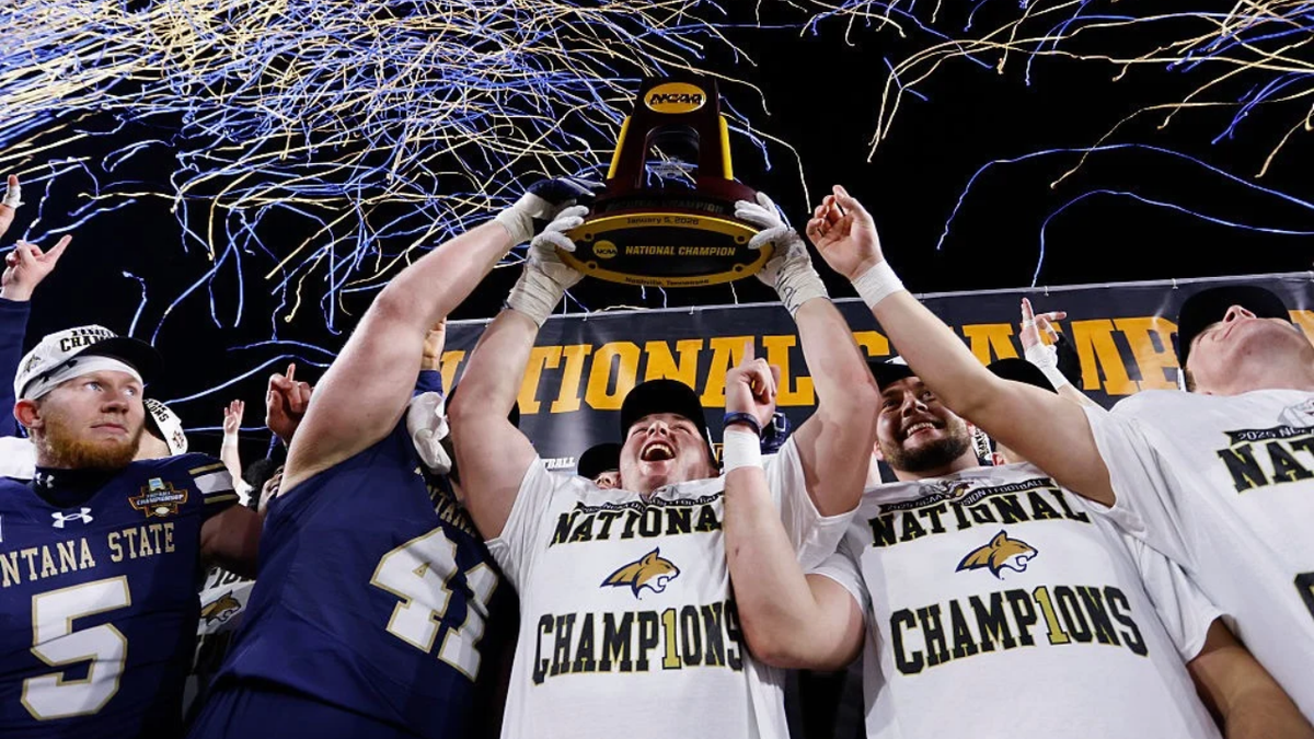 Montana State Bobcats celebrate after winning the FCS Championship at FirstBank Stadium.