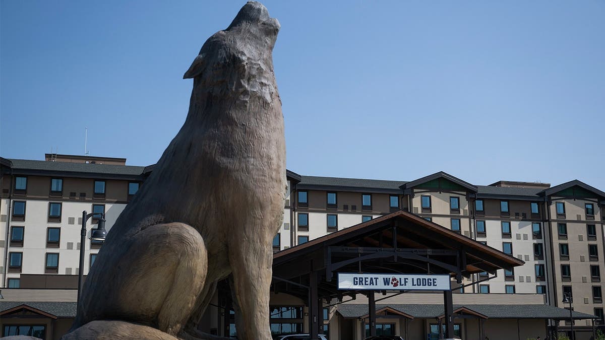 image shows exterior of Great Wolf Lodge