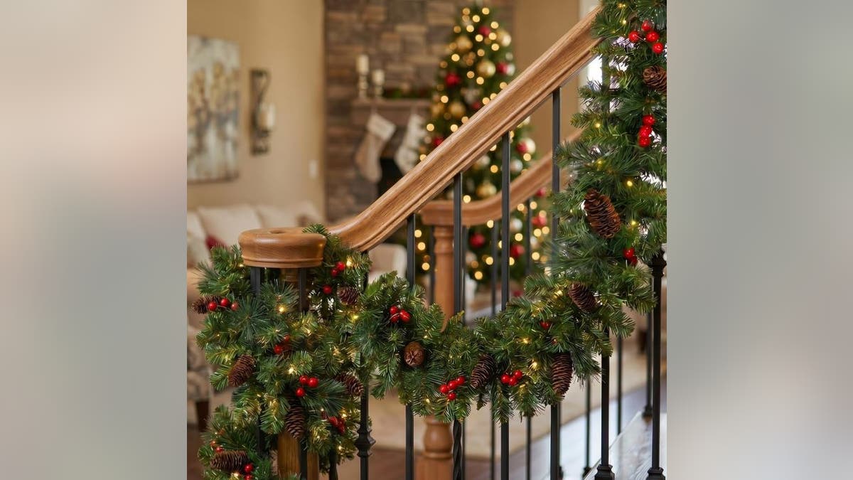 Garland adds some festivity to mantles and railings.