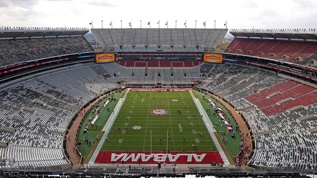 Nick Saban Field sits empty at Bryant-Denny Stadium before a game.