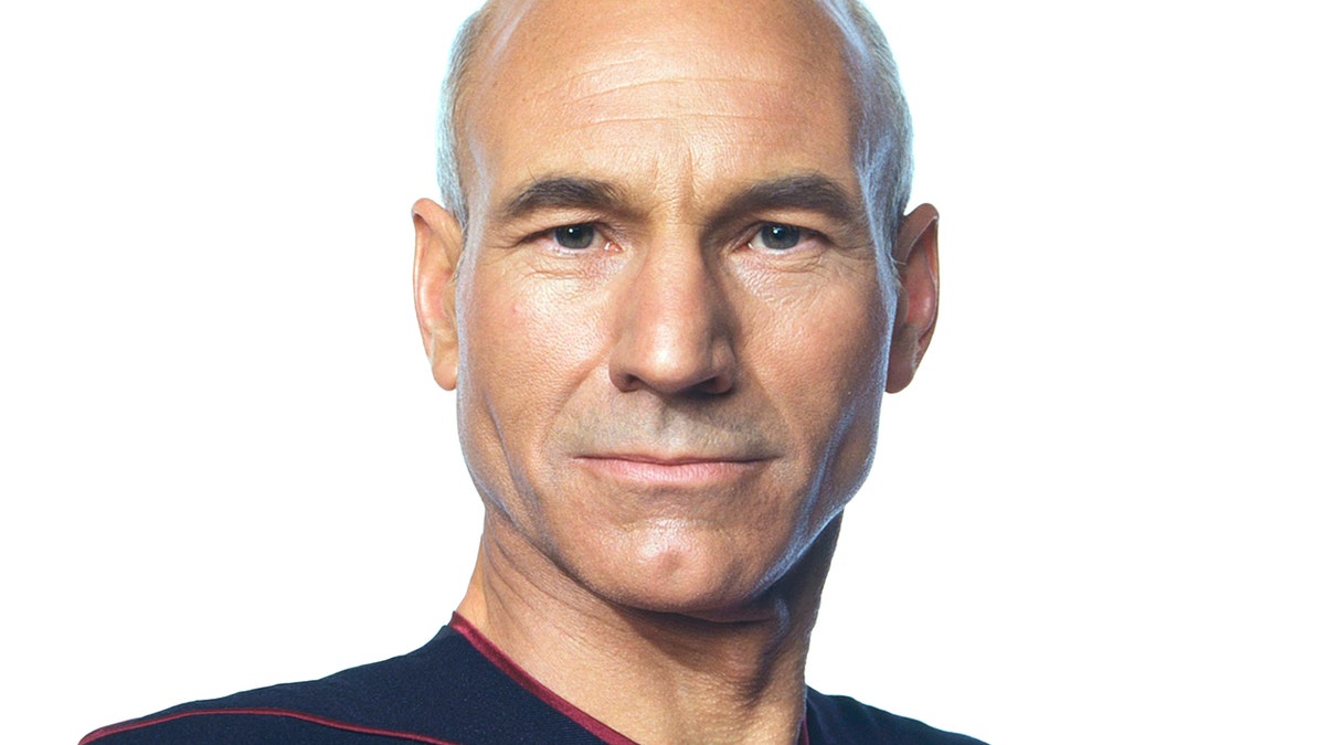 Patrick Stewart looking at the camera as Captain Picard of Star Trek: The Next Generation