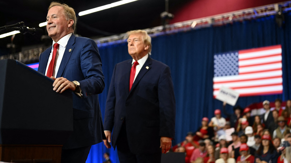 Texas Attorney General and Republican candidate for the U.S. Senate Ken Paxton speaks during a midterm campaign rally with U.S. President Donald Trump at Lubbock Memorial Civic Center in Lubbock, Texas.