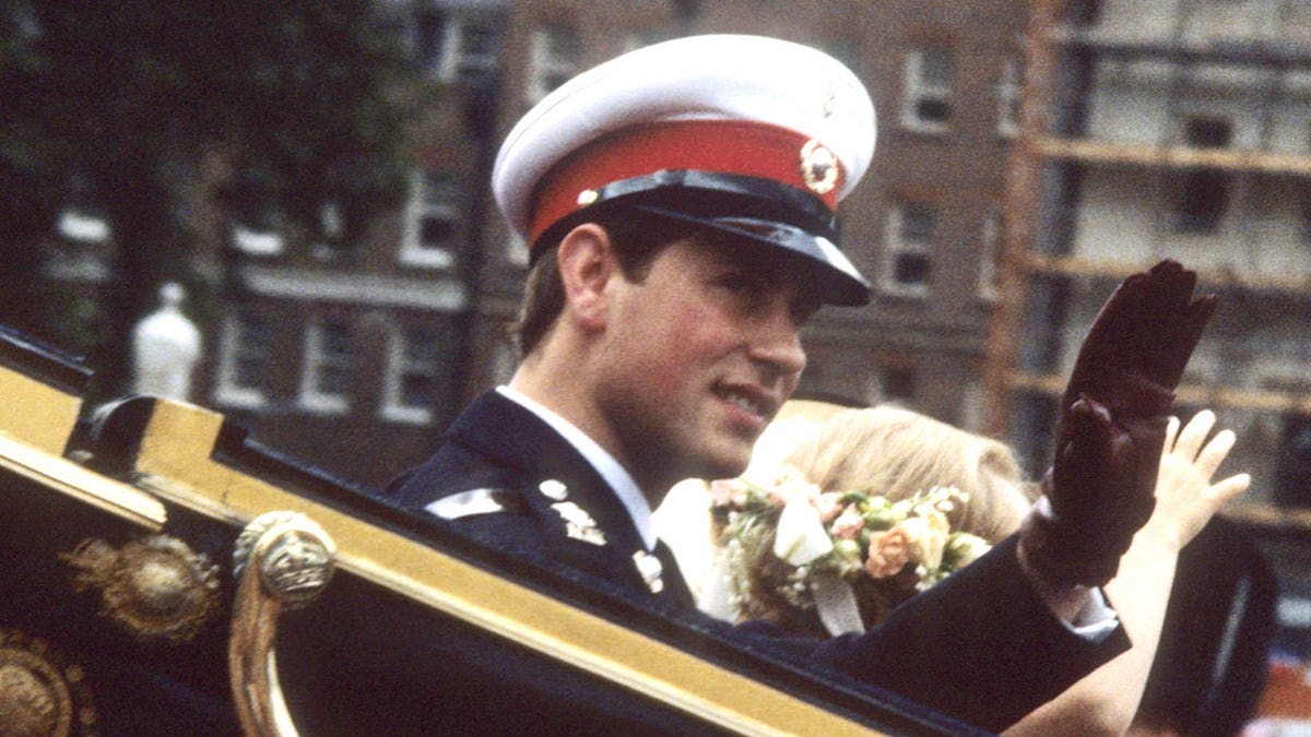 Prince Edward stands in uniform during Prince Andrew and Sarah Ferguson's wedding in London.