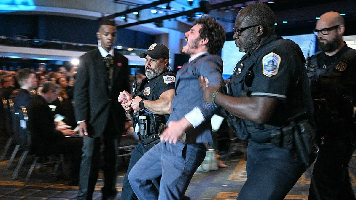 protester carried by cops