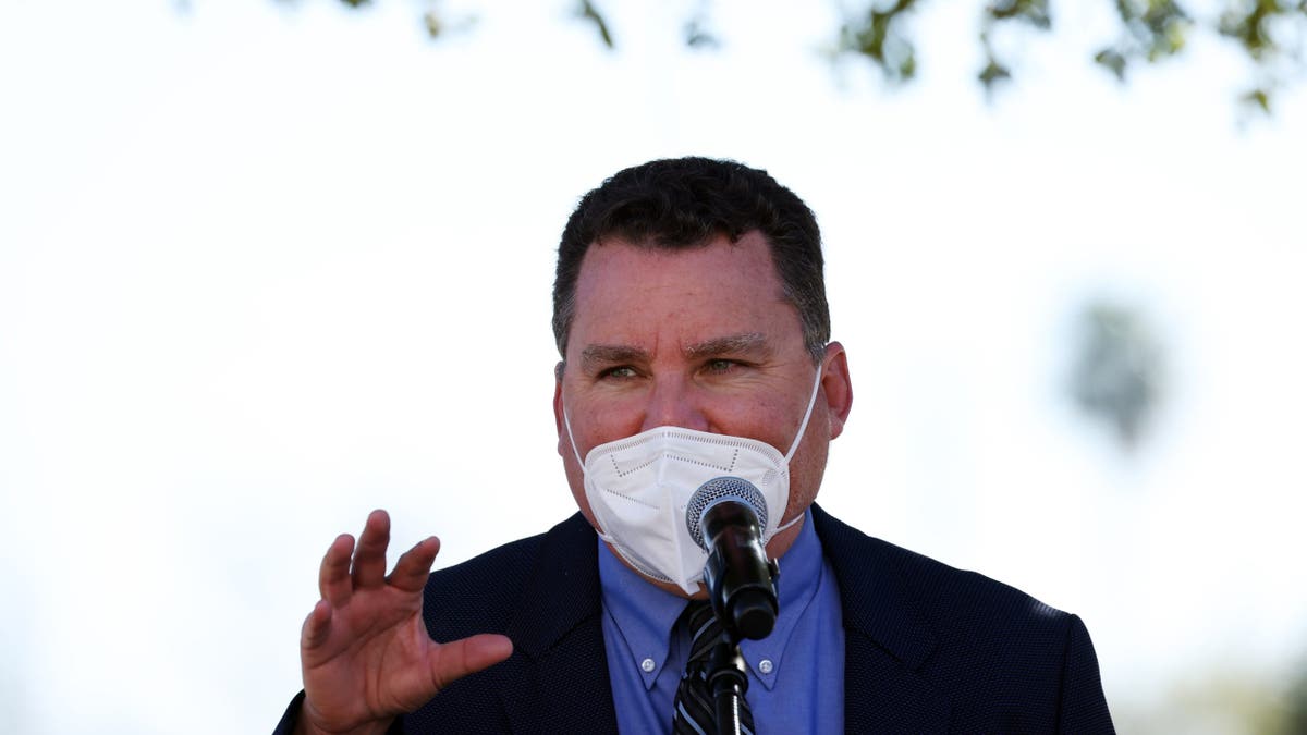 San Diego Unified Board Member Richard Barrera speaks during a press conference at Arleta High School in Los Angeles on Monday, Jan. 24, 2022, to announce a bill adding COVID-19 vaccines to California's required inoculations for K-12 schools.