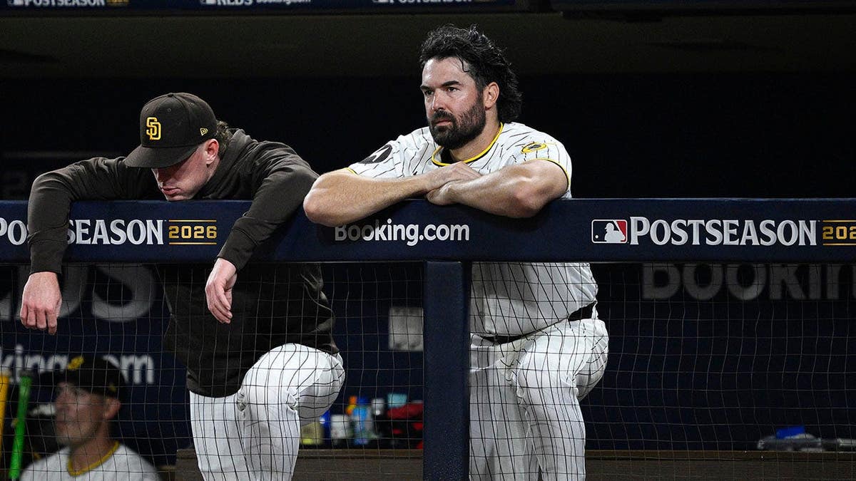 Robbie Ray of the San Diego Padres looks on from the dugout at Petco Park.