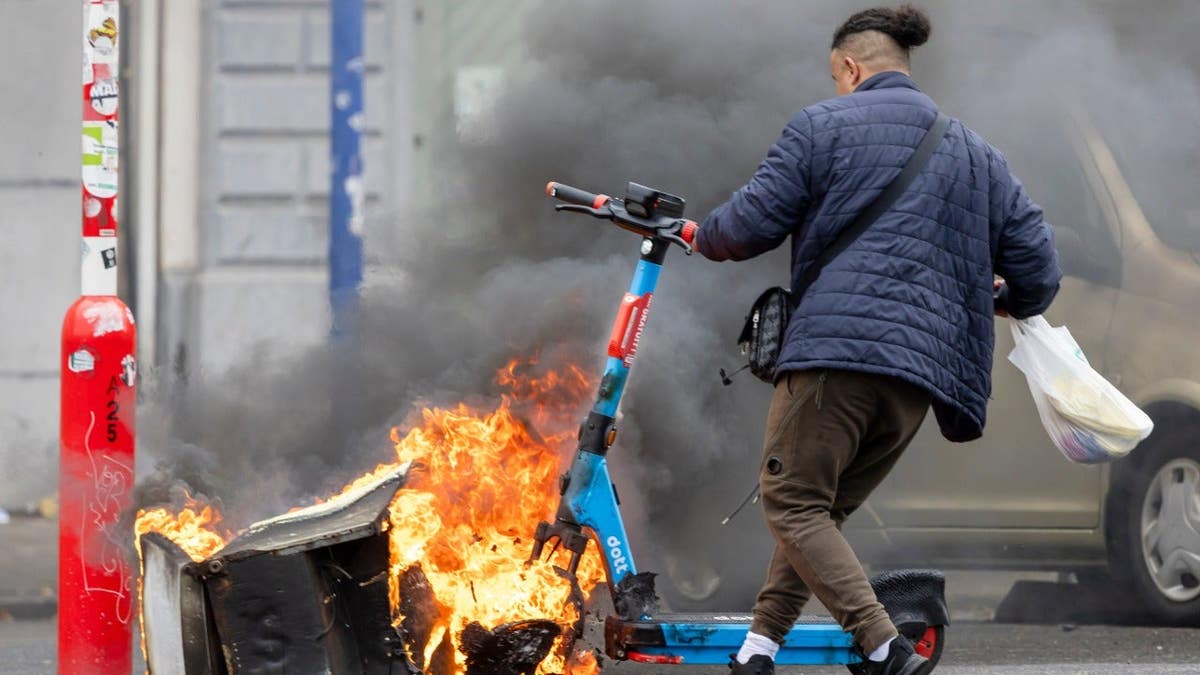 A man sets a shared electric scooter on fire in Brussels
