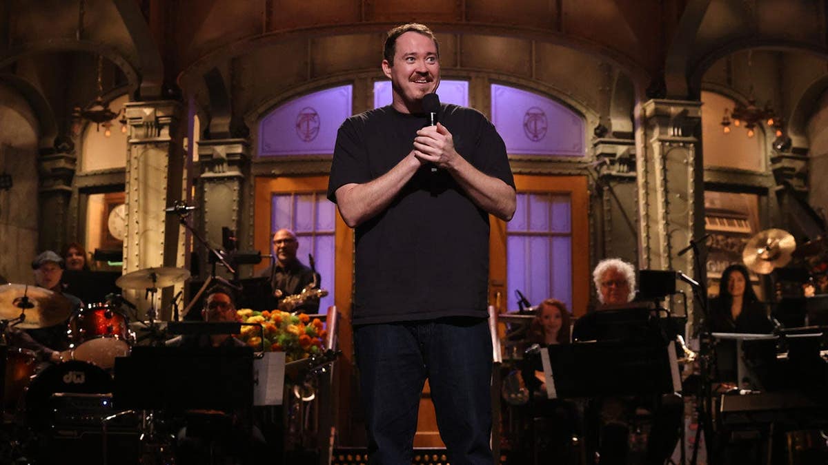 Shane Gillis speaks during the monologue on Saturday Night Live.