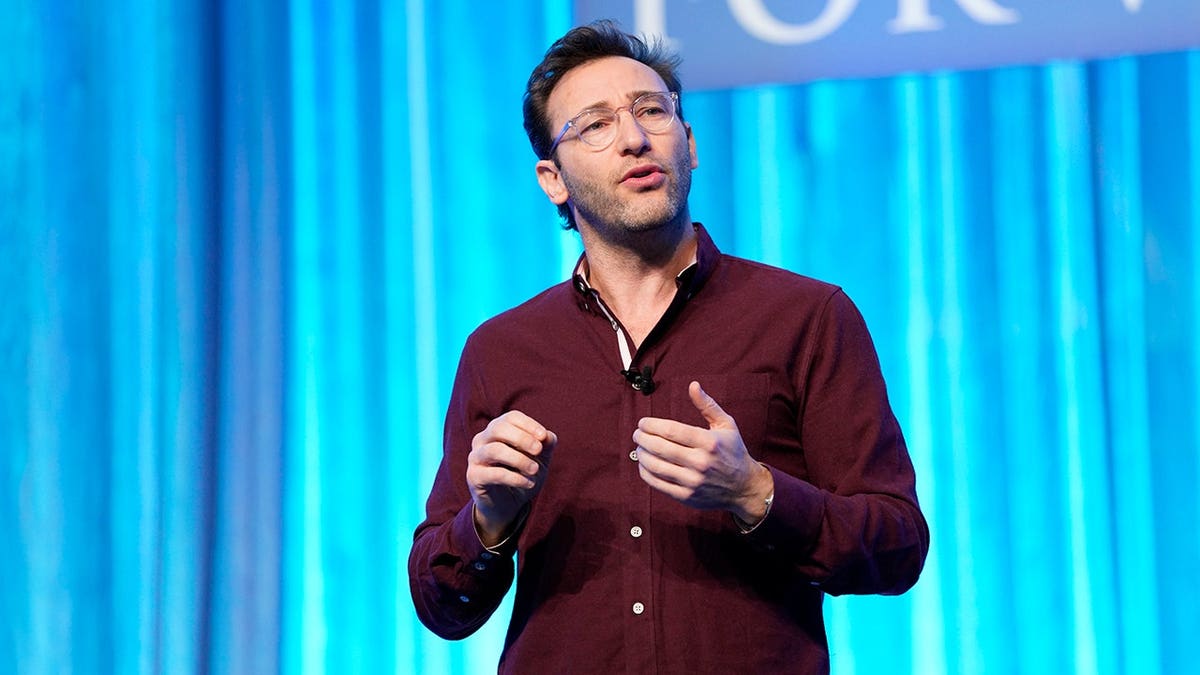 Simon Sinek speaks on stage at the Massachusetts Conference for Women 2019.