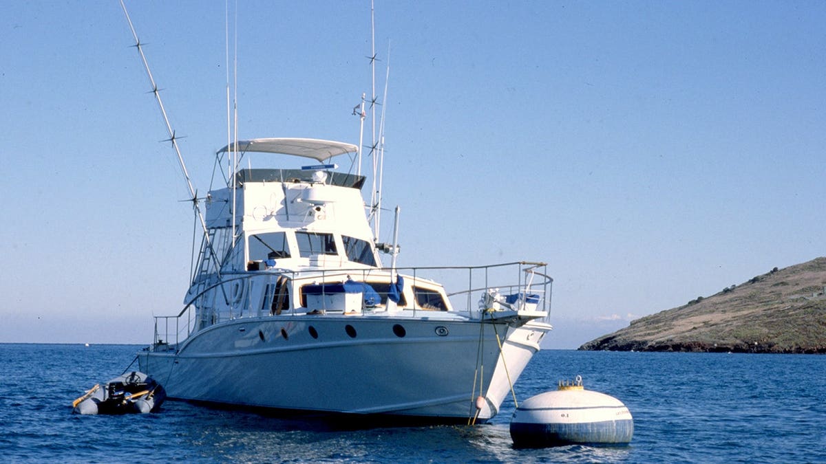 Robert Wagner's boat Splendour docked off Two Harbors, Catalina Island, California.
