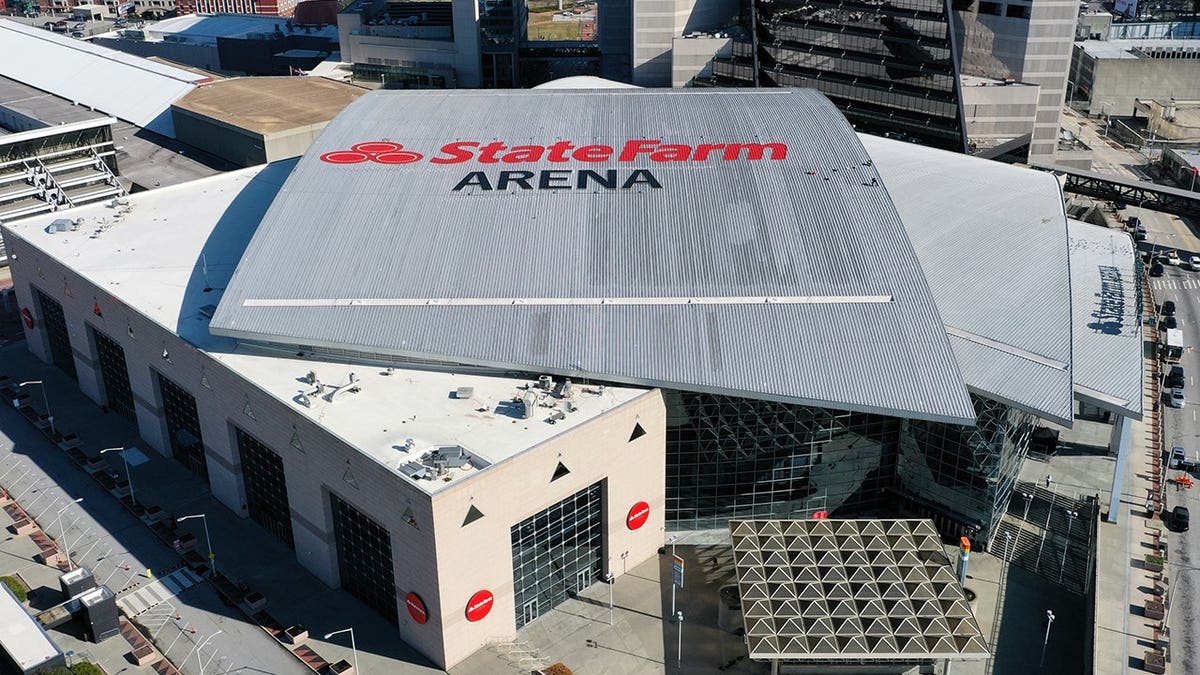 State Farm Arena exterior viewed from street level in Atlanta