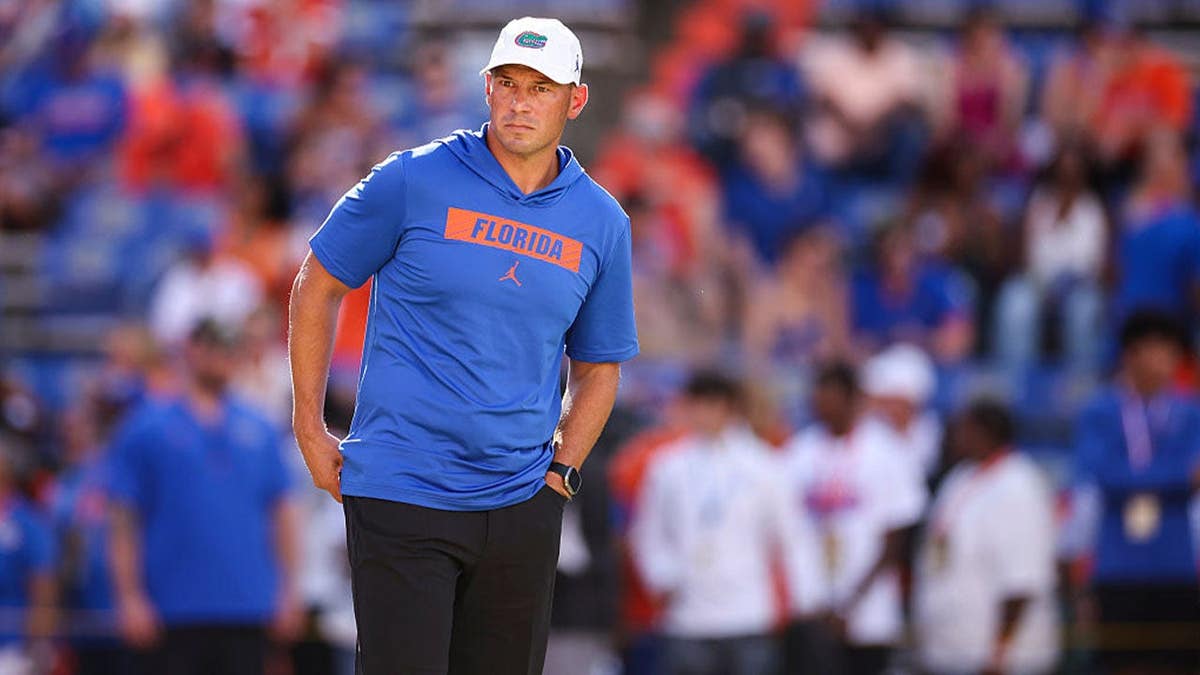 Jon Sumrall, head coach of the Florida Gators looks on before the start of a game aagainst the Campbell Fighting Camels t Ben Hill Griffin Stadium on September 12, 2026 in Gainesville, Florida. (Photo by James Gilbert/Getty Images)