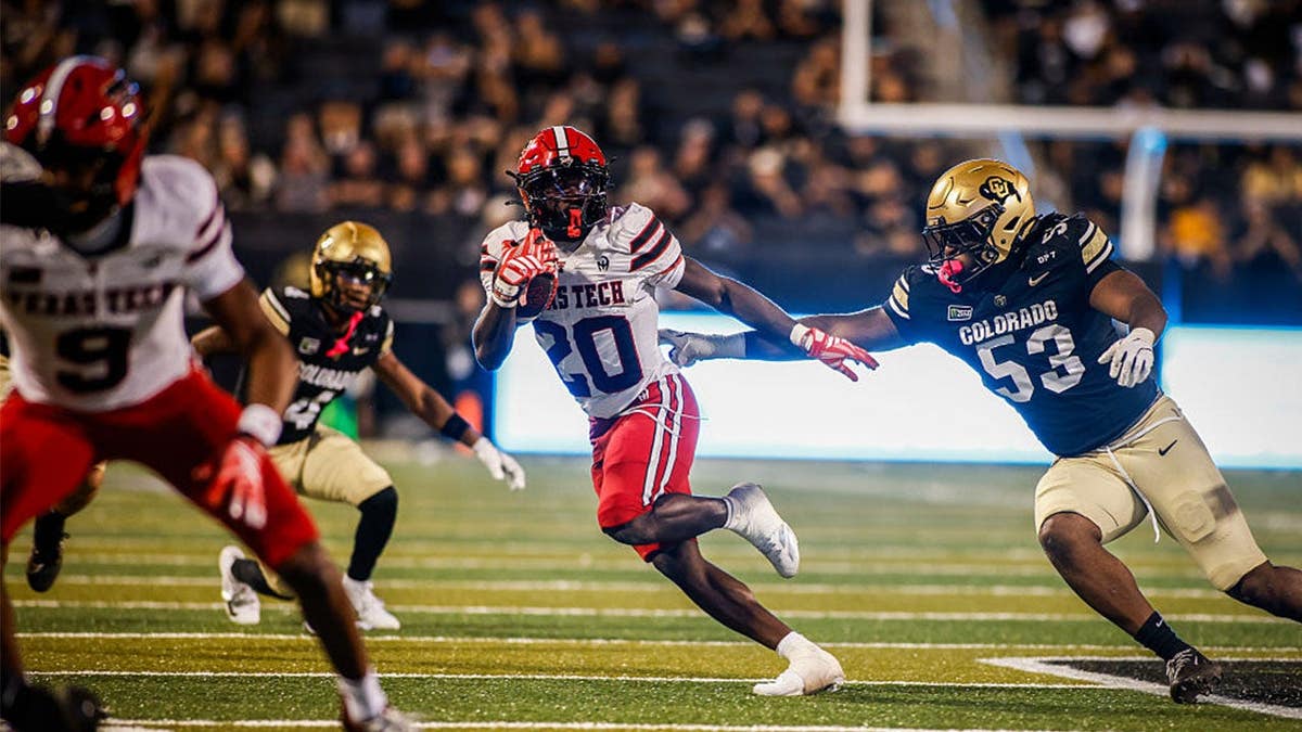 J'Koby Williams #20 of the Texas Tech Red Raiders