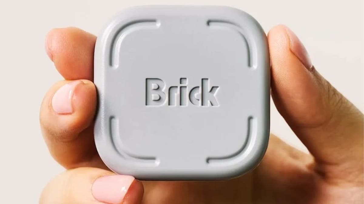 Image of The Brick, a gray app-blocking tile, in a person's hand