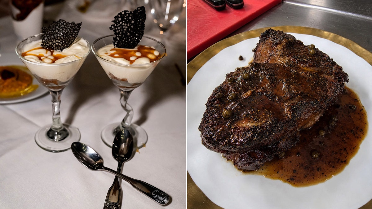 Tiramisu, left and steak au poivre, right, by Olivia Ostrow.