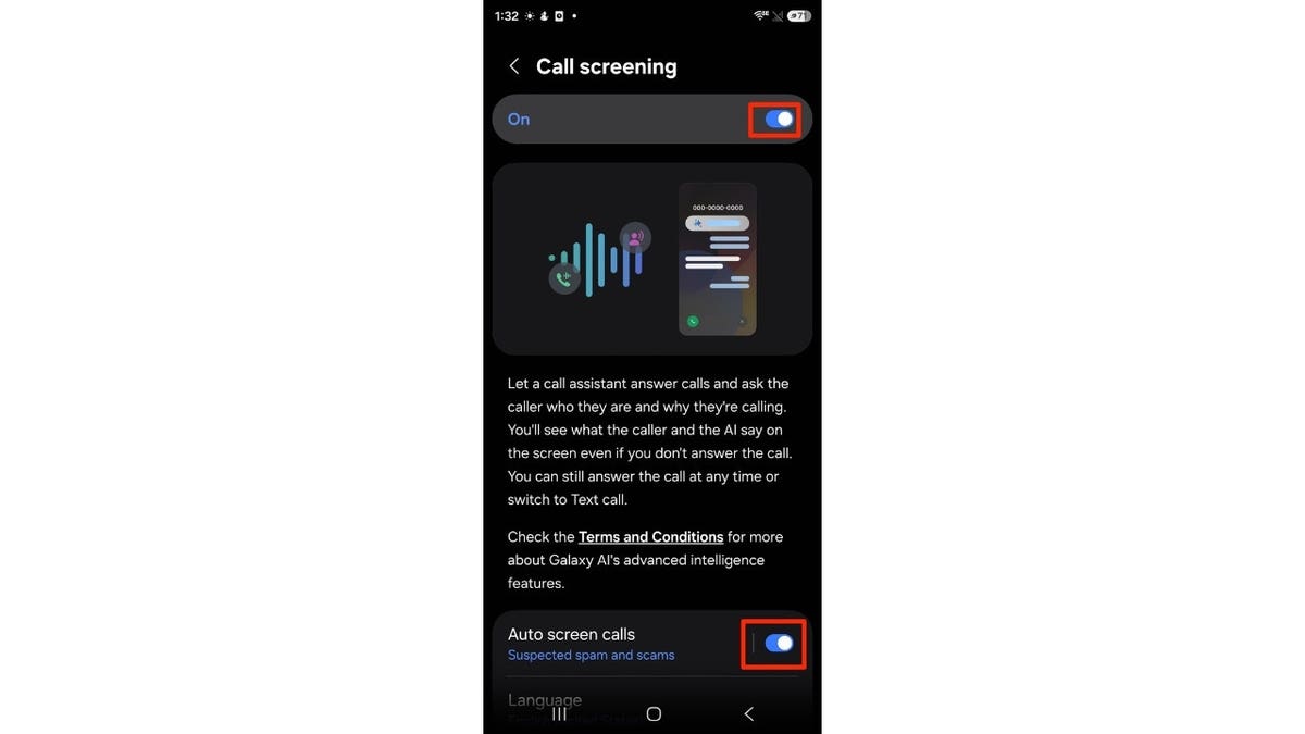 A Samsung call blocking screen