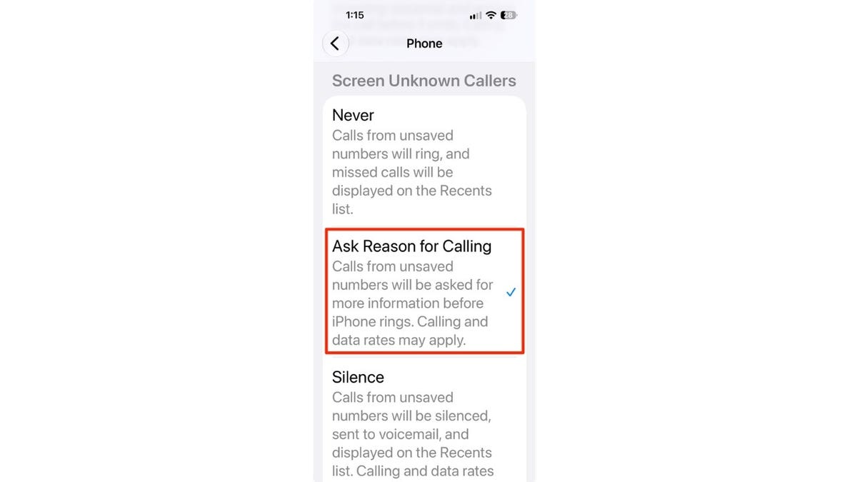 An iPhone call blocking screen