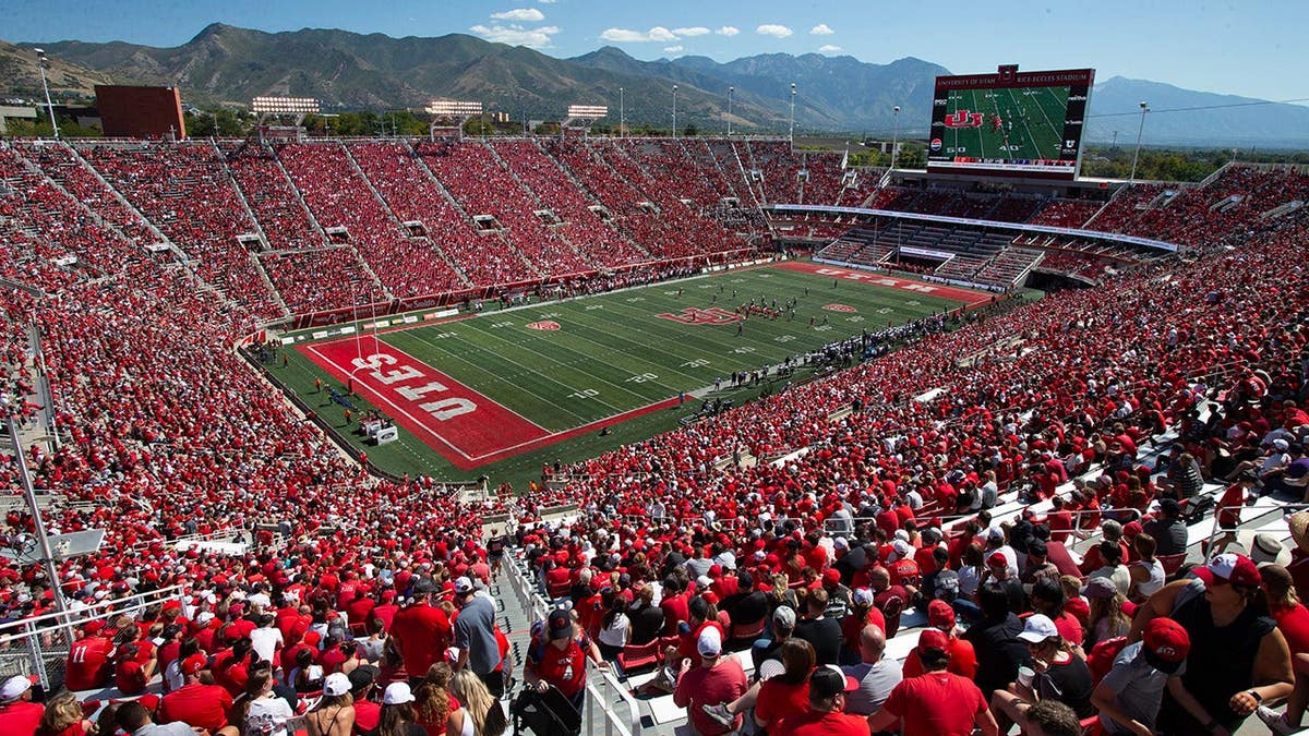 Utah Utes and Weber State Wildcats play during a football game at Rice-Eccles Stadium.