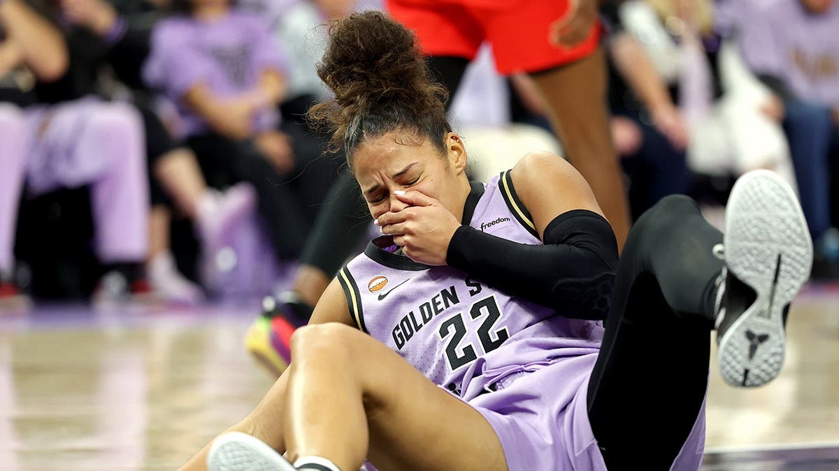 Veronica Burton of the Golden State Valkyries reacts during the third quarter of Game 1 of the WNBA Finals.