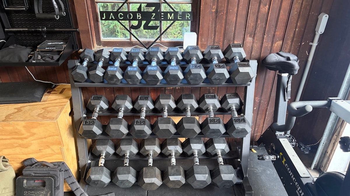 Dumbbells in gym