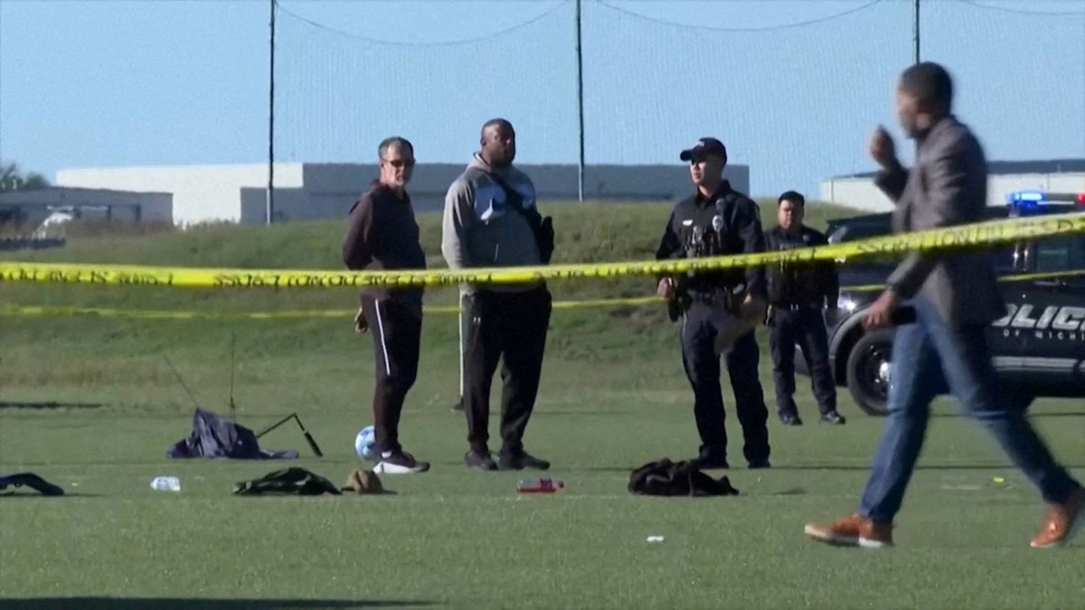 Police attend the scene where a vehicle drove through a soccer game at the Stryker Sports Complex in Wichita, Kansas, US, October 17, 2026 in a still image from video.