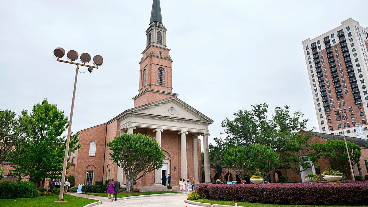 Worshipers arrive at Second Baptist Church in Houston for Easter Sunday services.