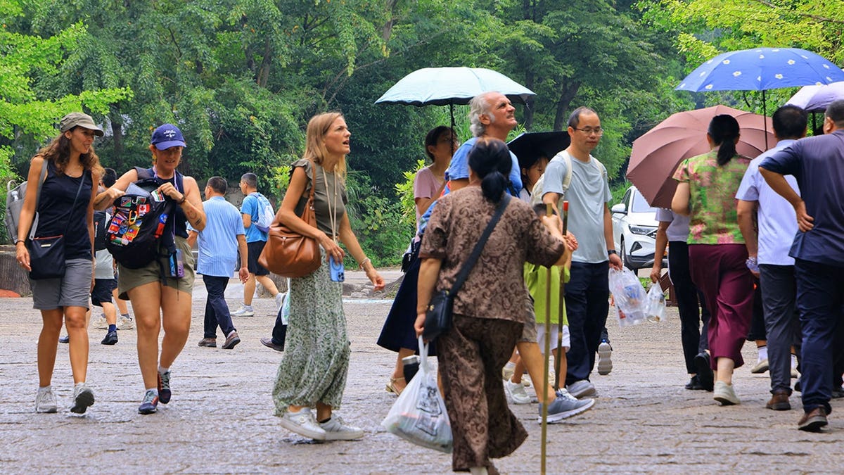 International tourists visit Tianzi Mountain scenic area at Zhangjiajie National Forest Park.