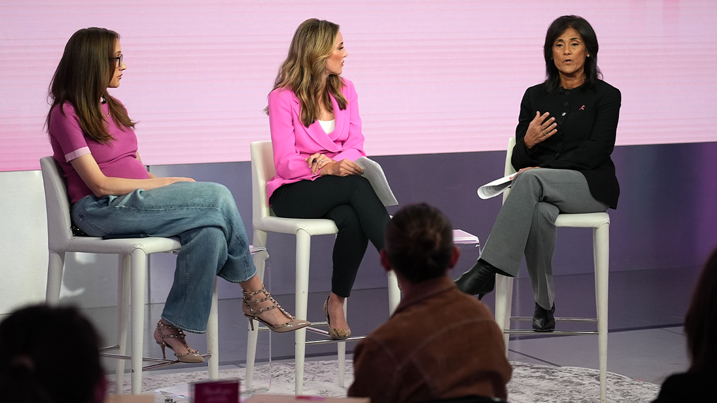 Kat Timpf, Dr. Priya Malhotra and Taylor Riggs participate in breast cancer awareness panel.