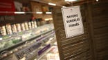 View of the closed frozen food aisle at a supermarket near Nantes after a cyberattack targeted refrigeration systems at French supermarket chains, causing food losses and fires at several stores, France, October 12, 2026.