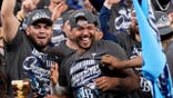 Freddy Peralta celebrates after the Rays' win against the Guardians.