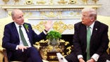 President Donald Trump listens as Irish Prime Minister Micheál Martin speaks during a bilateral meeting in the Oval Office at the White House in Washington, D.C., on March 17, 2026. Martin later told Fox News Digital the United States could potentially play a role in a future push for a united Ireland.