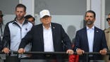 U.S. President Donald Trump, Eric Trump, left, and Executive Vice President of the Trump Organisation Donald Trump Jr, right, during day three of the Amgen Irish Open Golf Championship 2026 at Trump International Golf Links in Doonbeg, Clare.