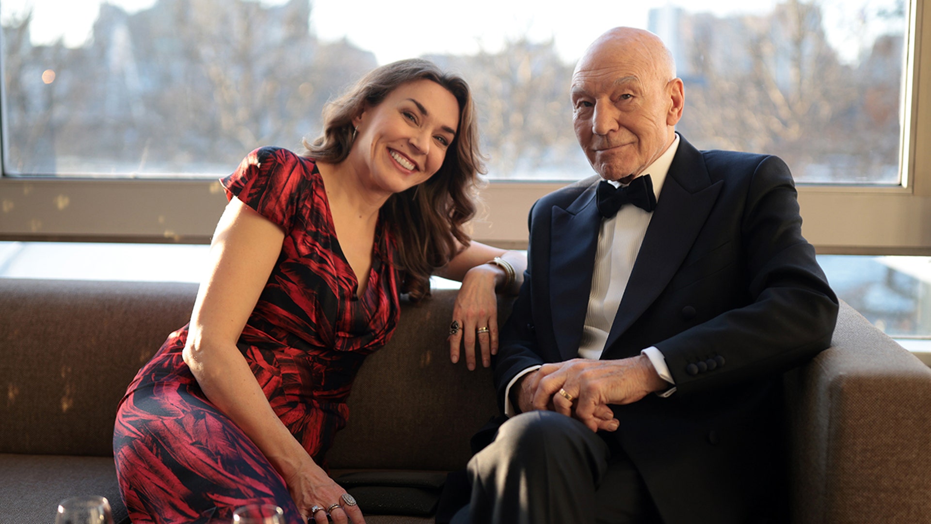 Patrick Stewart and Sunny Ozwell at the BAFTAs in England in February 2023.