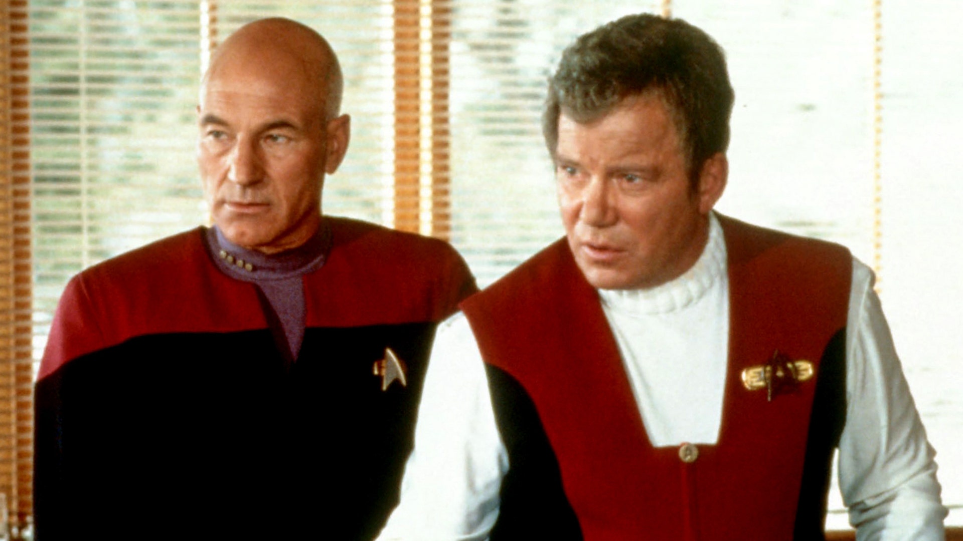 Patrick Stewart and William Shatner in a scene from the 1994 movie "Star Trek Generations."
