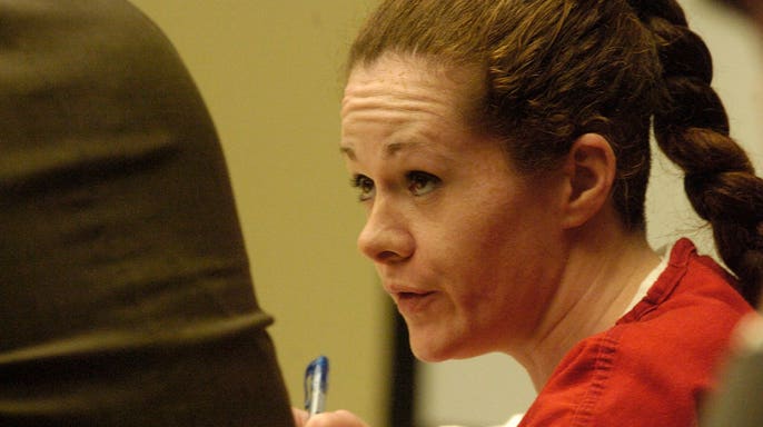 Convicted killer Christa Gail Pike listens to proceedings on April 2008 in Knox County Criminal Court in a bid for a new trial in the 1995 killing of fellow Job Corps student Colleen Slemmer.