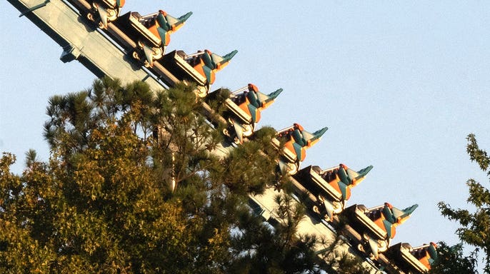 View of Goliath roller coaster at Six Flags Over Georgia