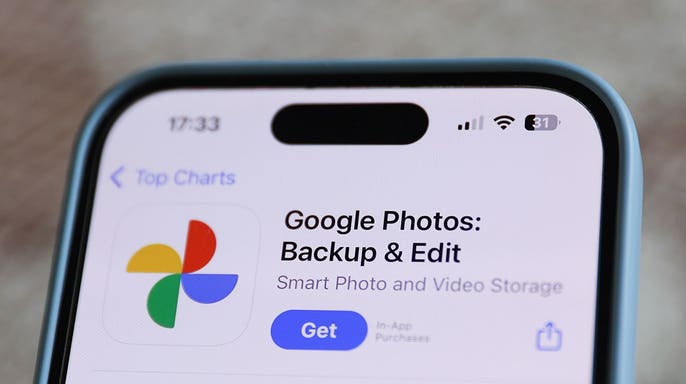 A phone open to the Google Photos app.