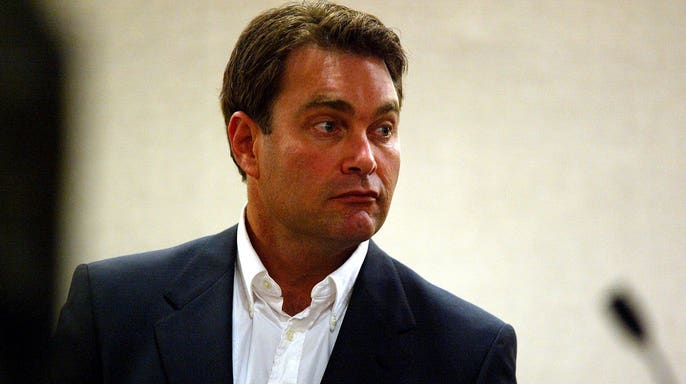 Max Factor heir Andrew Luster stands during break in trial in Ventura County Superior Court