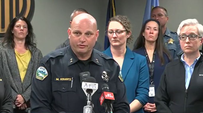 Bend Police Department Chief Mike Krantz provides an update on a deadly shooting at Silver Rail Elementary School in Bend, Ore., Thursday, Oct. 16, 2026.