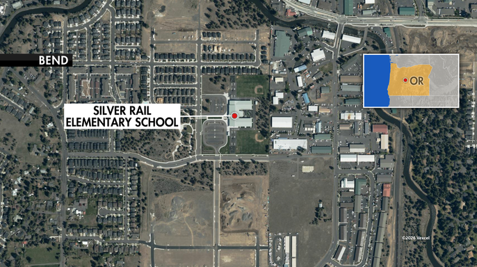 Map showing Silver Rail Elementary School’s location in Bend, Oregon
