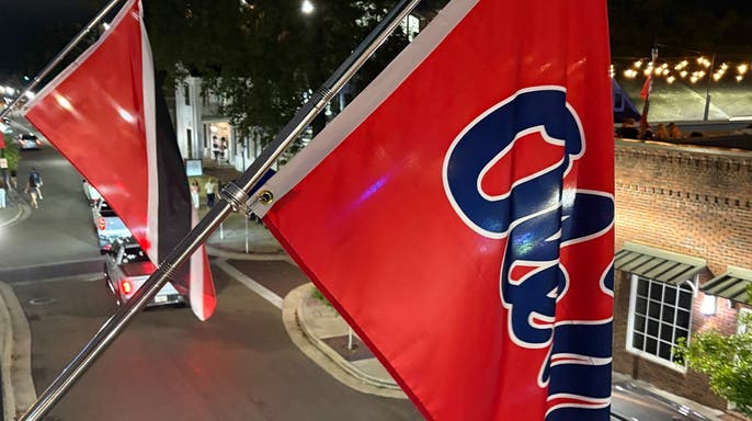 two flags hanging