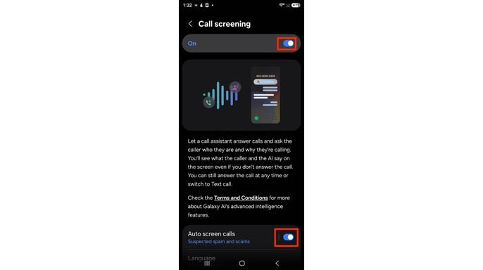 A Samsung call blocking screen