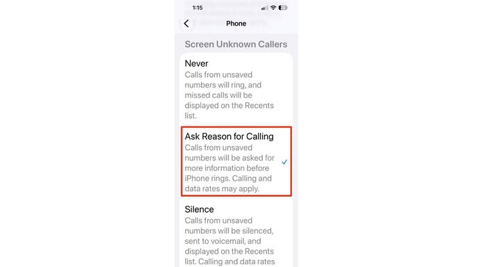 An iPhone call blocking screen